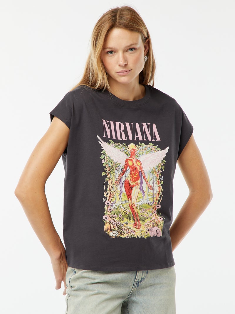 Tee-shirt manches extra courtes 'Nirvana' Noir - Kiabi