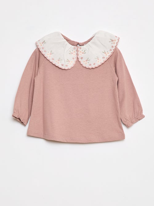 Tee-shirt manches longues avec col claudine - Kiabi