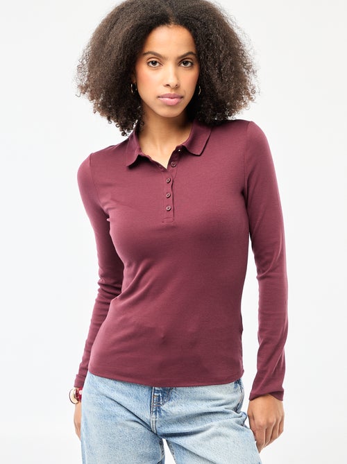 Tee-shirt manches longues col polo - Kiabi