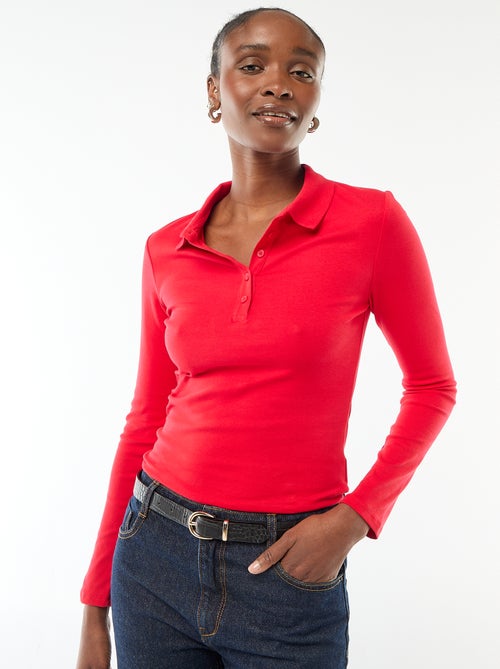 Tee-shirt manches longues col polo - Kiabi