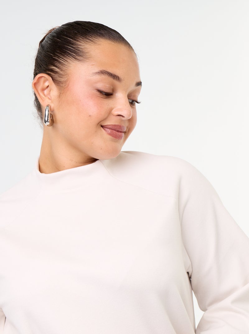 Tee-shirt manches longues en maille doudou Beige - Kiabi