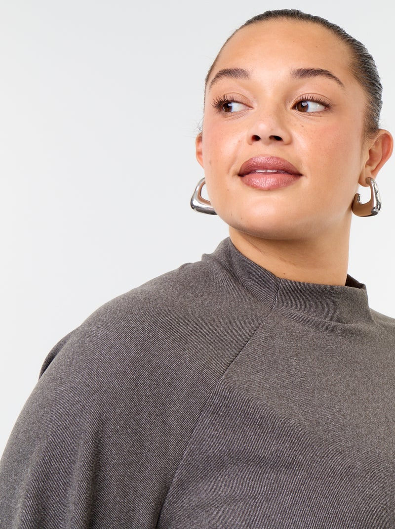 Tee-shirt manches longues en maille doudou Gris - Kiabi