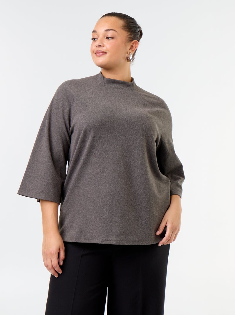 Tee-shirt manches longues en maille doudou Gris - Kiabi