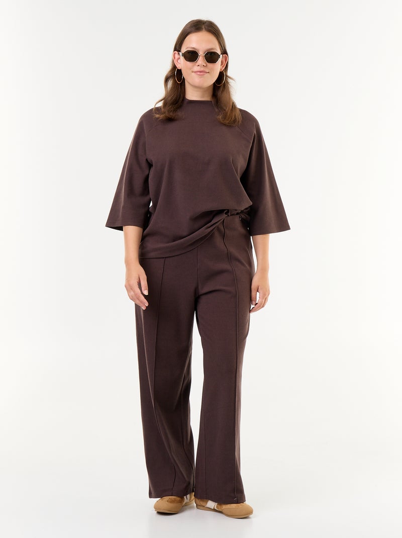 Tee-shirt manches longues en maille doudou Marron - Kiabi