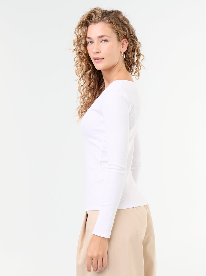 Tee-shirt manches longues en rib Blanc - Kiabi