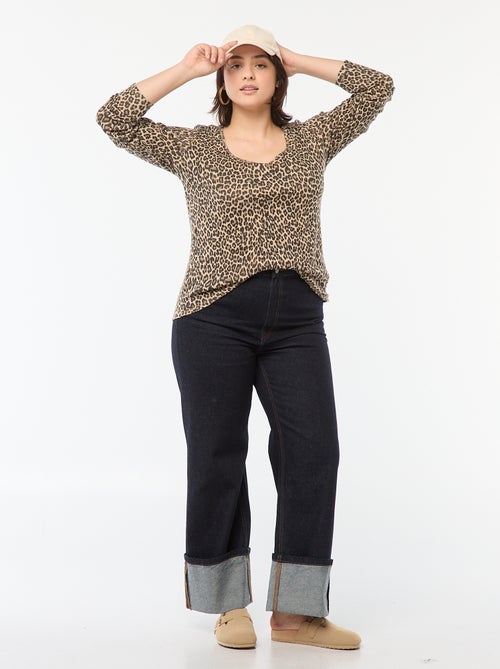 Tee-shirt manches longues en rib côtelé - Kiabi