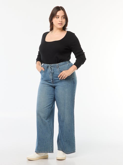 Tee-shirt manches longues en rib côtelé - Kiabi