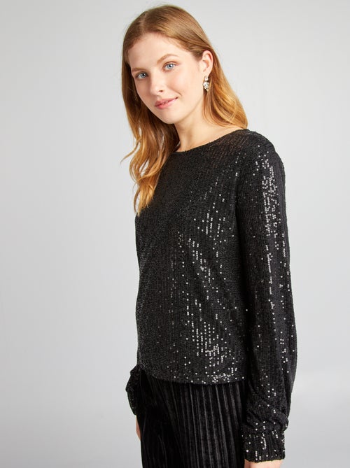 Tee-shirt manches longues en sequins - Kiabi