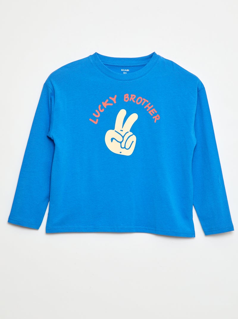 Tee-shirt manches longues imprimé 'brother' Bleu - Kiabi