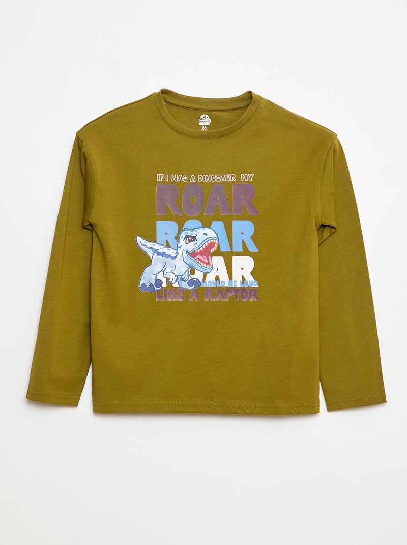 Tee-shirt manches longues 'Jurassic World' Kaki - Kiabi