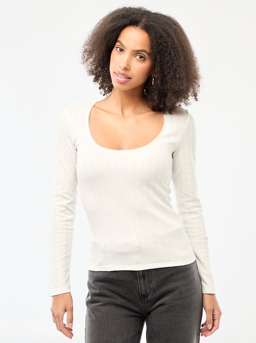 Tee-shirt manches longues pointelle - Kiabi