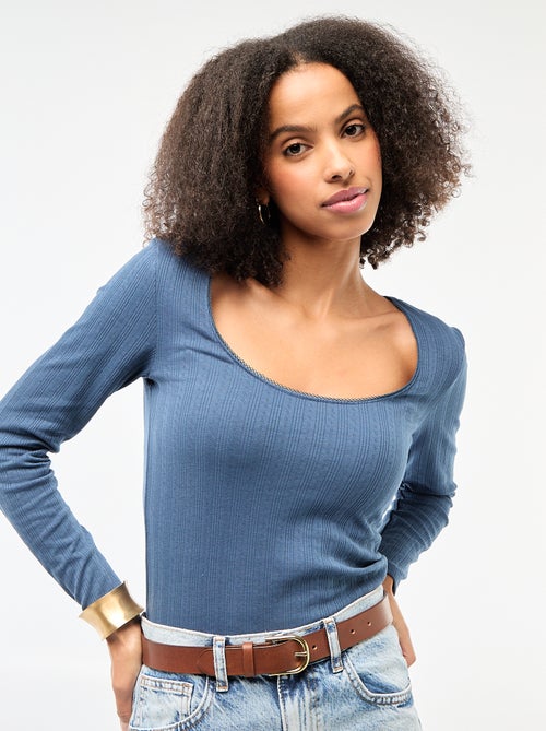 Tee-shirt manches longues pointelle - Kiabi