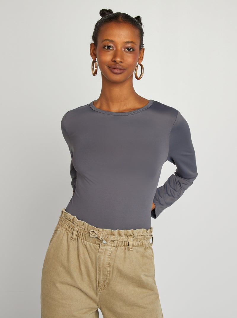 Tee-shirt manches longues stretch Gris - Kiabi