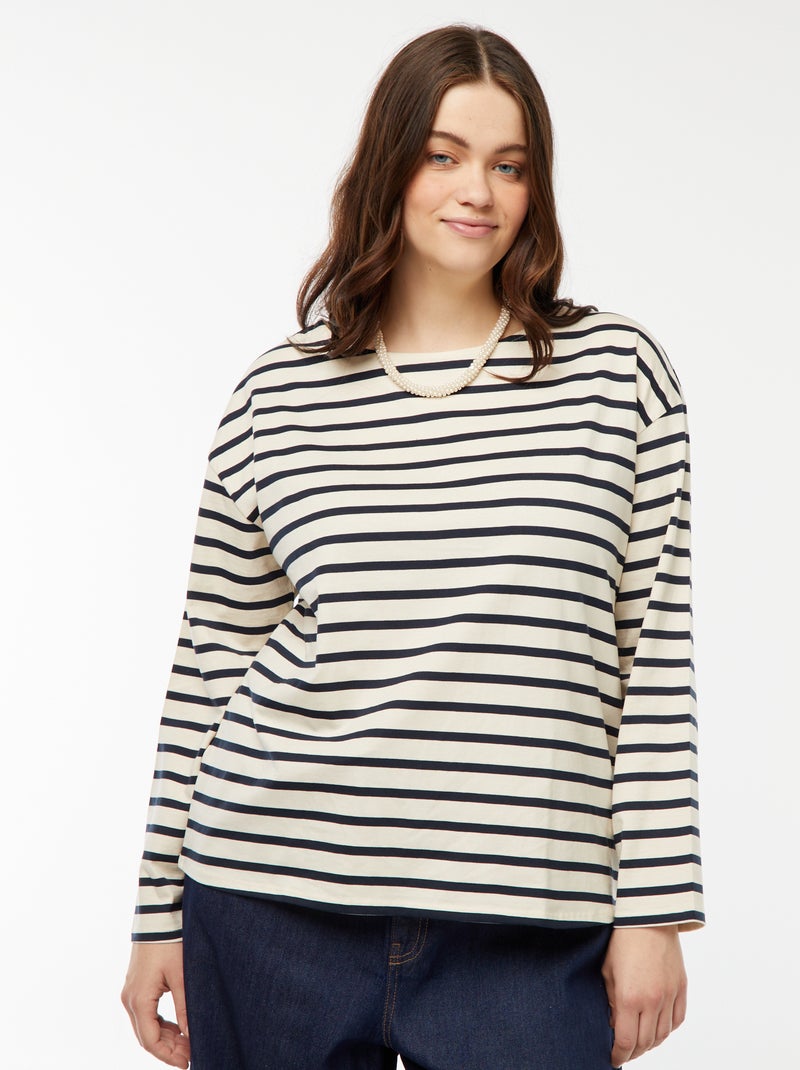 Tee-shirt marinière oversize Blanc - Kiabi