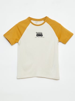 Tee-shirt met korte raglanmouw en print