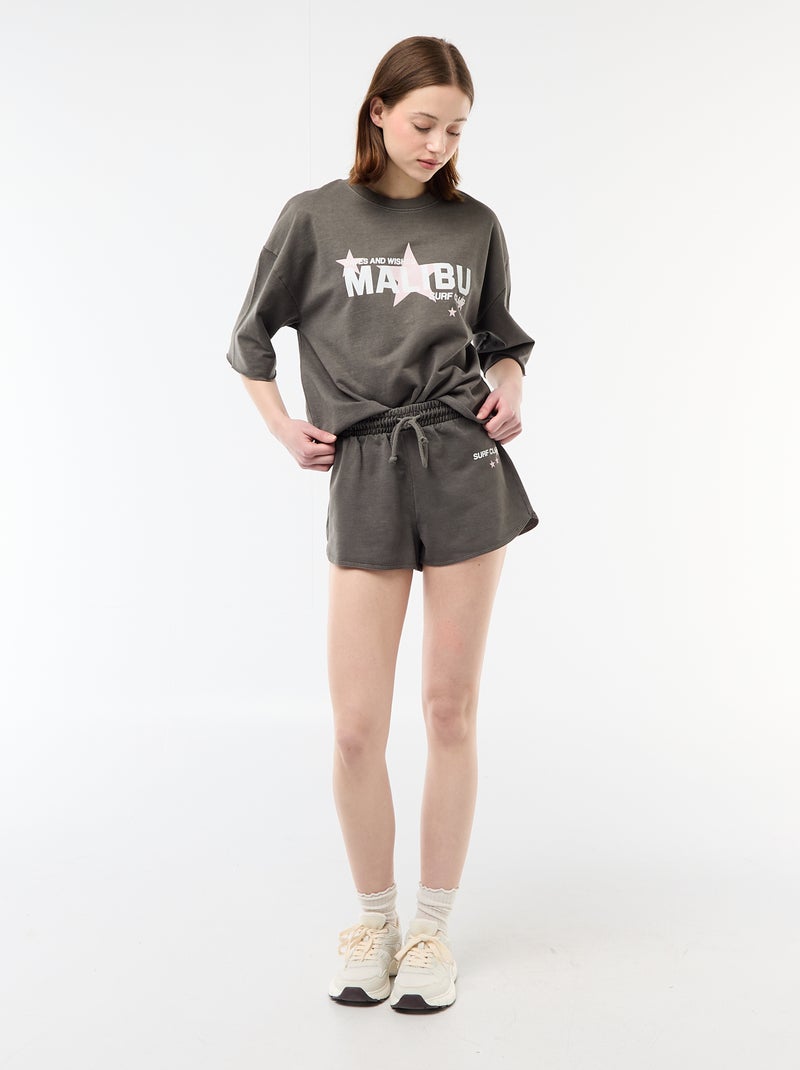 Tee-shirt oversize avec inscription Gris - Kiabi