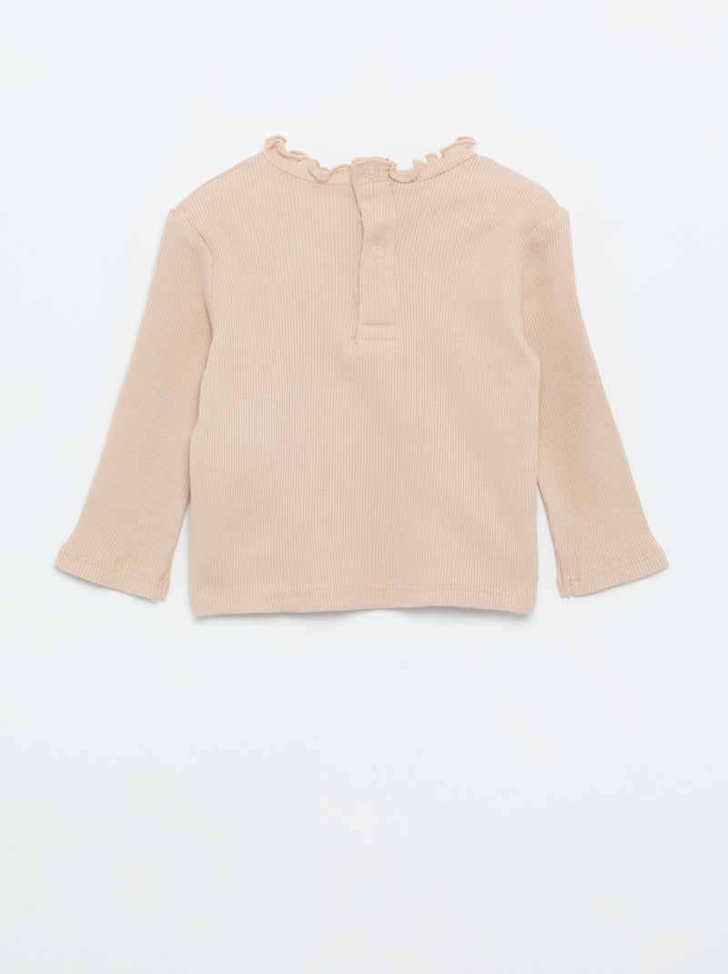 Tee-shirt rib col ondul? Beige - Kiabi