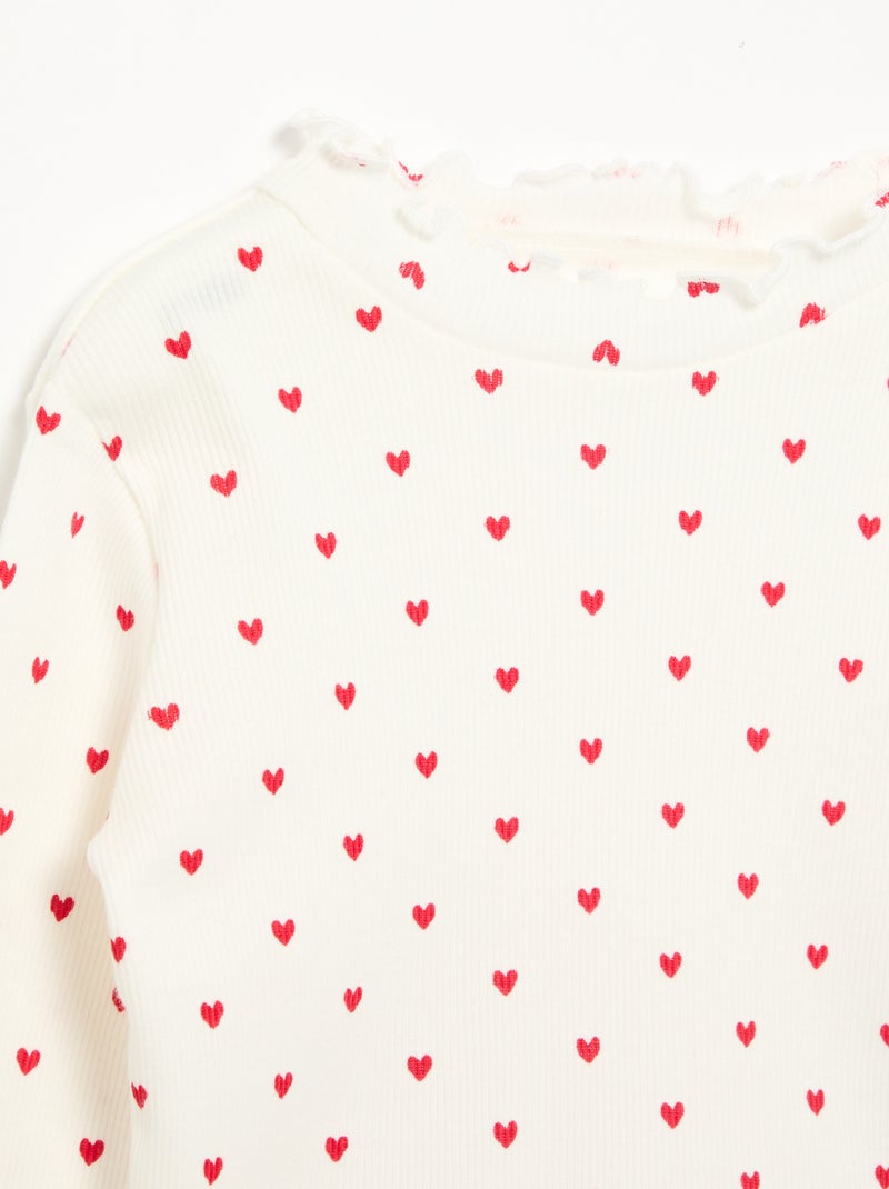 Tee-shirt rib col ondul? Blanc - Kiabi