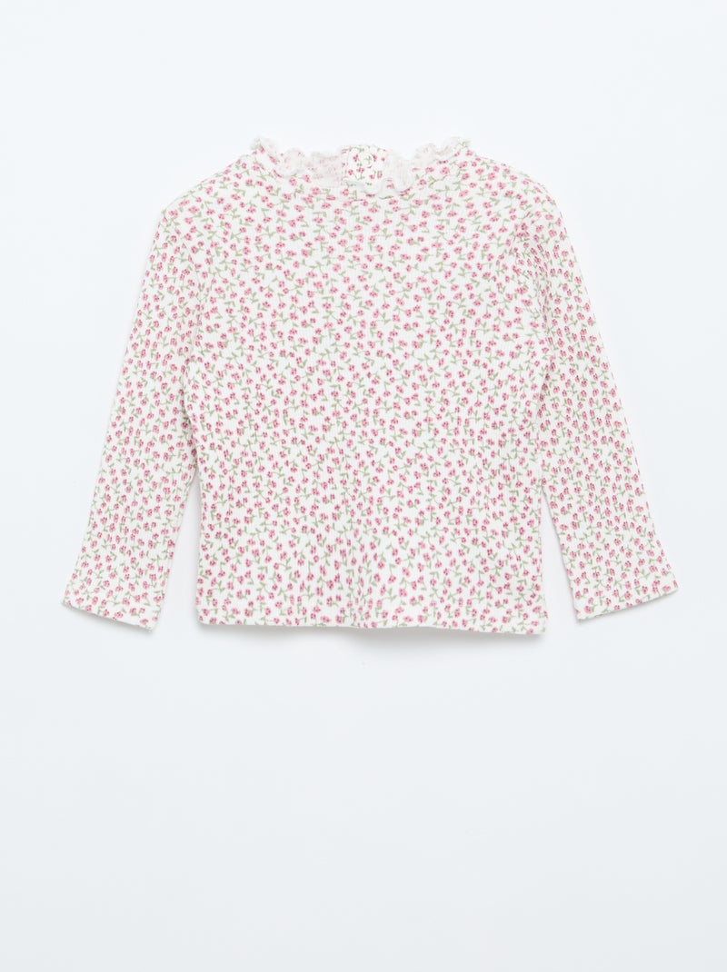 Tee-shirt rib col ondul? Blanc - Kiabi