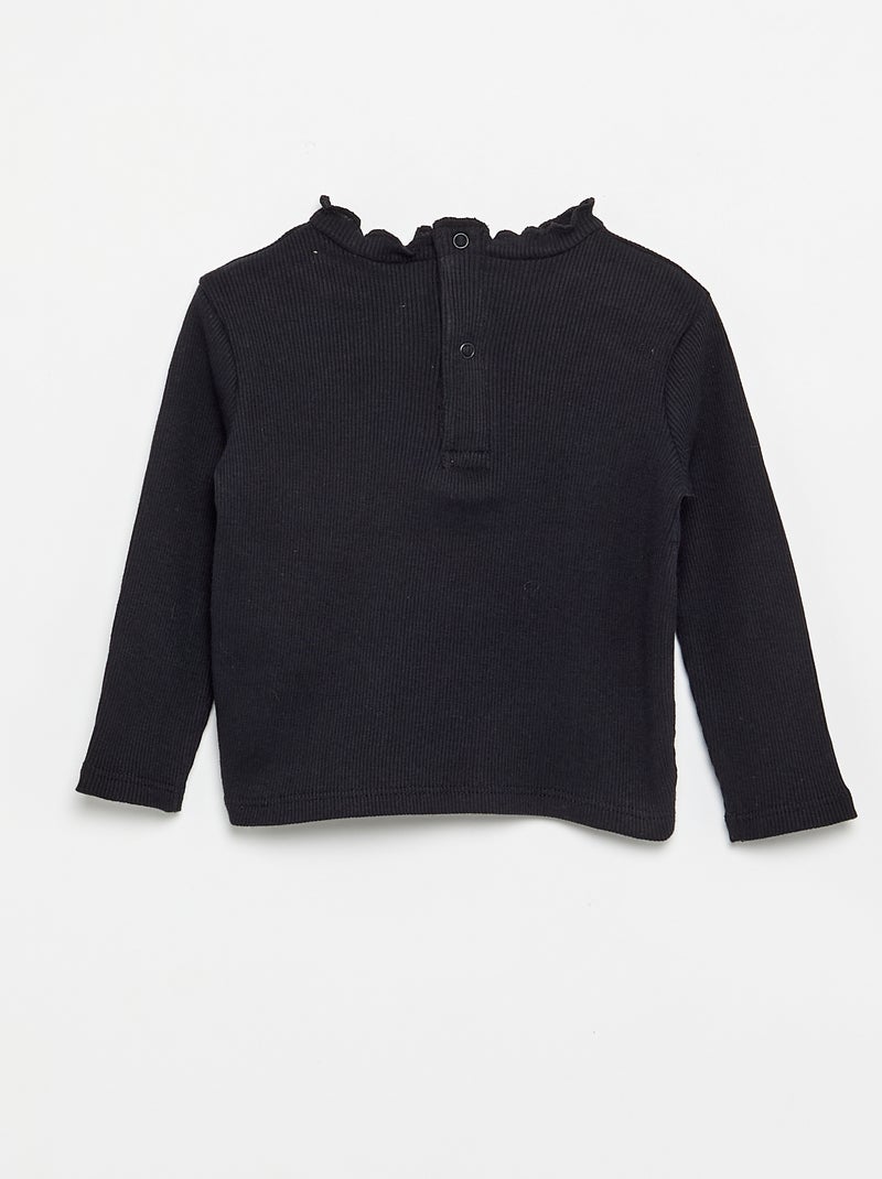 Tee-shirt rib col ondul? Noir - Kiabi