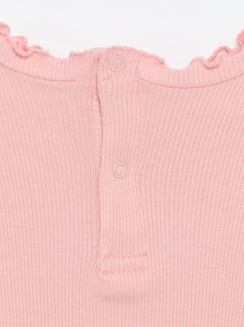 Tee-shirt rib col ondul? Rose - Kiabi
