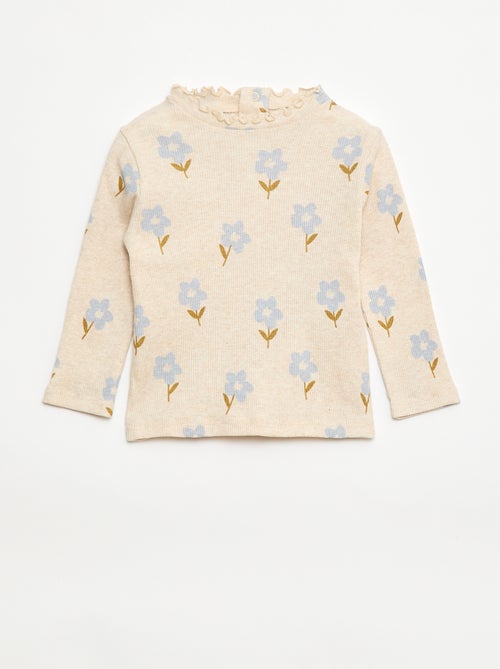 Tee-shirt rib col ondulé - Kiabi