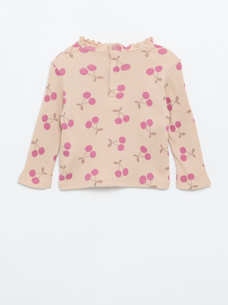 Tee-shirt rib col ondulé Beige - Kiabi
