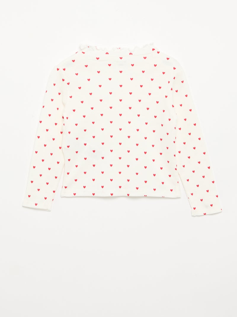 Tee-shirt rib col ondulé Blanc - Kiabi