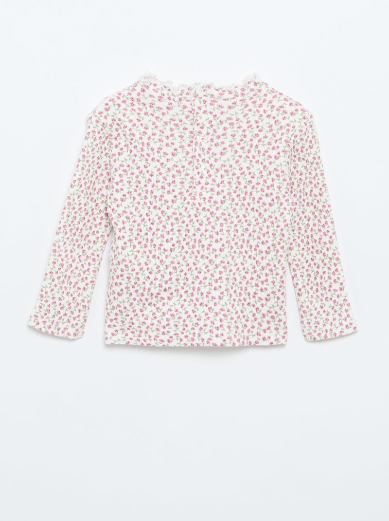 Tee-shirt rib col ondulé Blanc - Kiabi