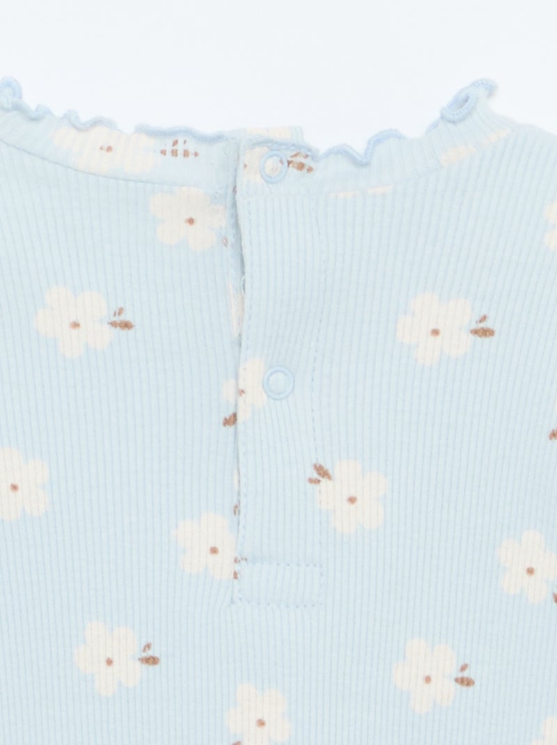 Tee-shirt rib col ondulé Bleu - Kiabi