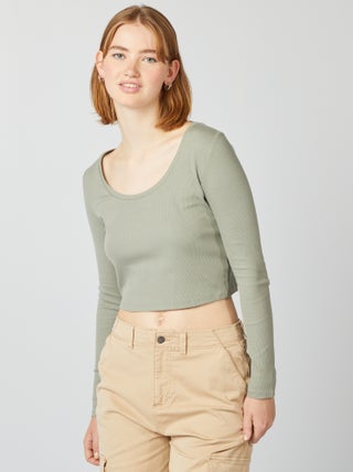 Tee-shirt rib crop top