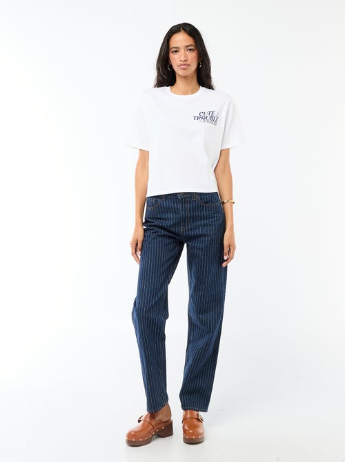Tee-shirt 'Stitch' cropped à manches courtes - Kiabi