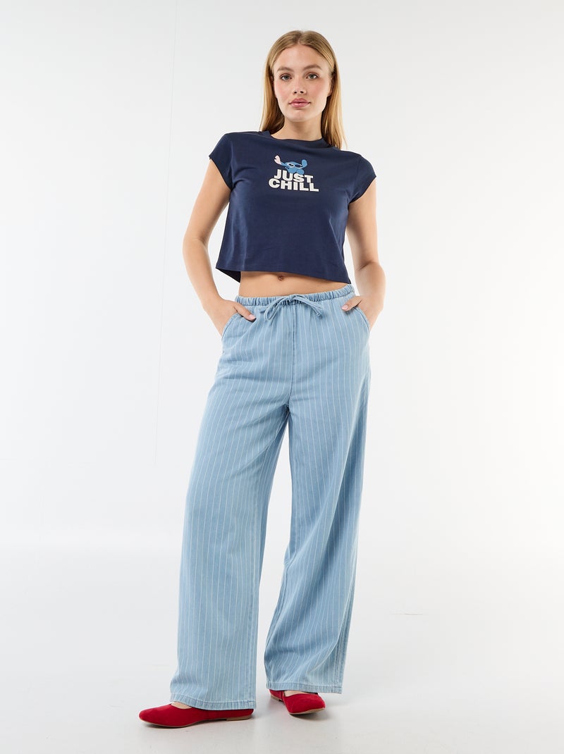 Tee-shirt 'Stitch' cropped 'Disney' Bleu - Kiabi
