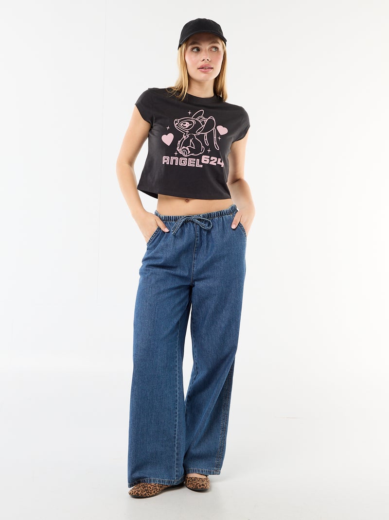 Tee-shirt 'Stitch' cropped 'Disney' Gris - Kiabi