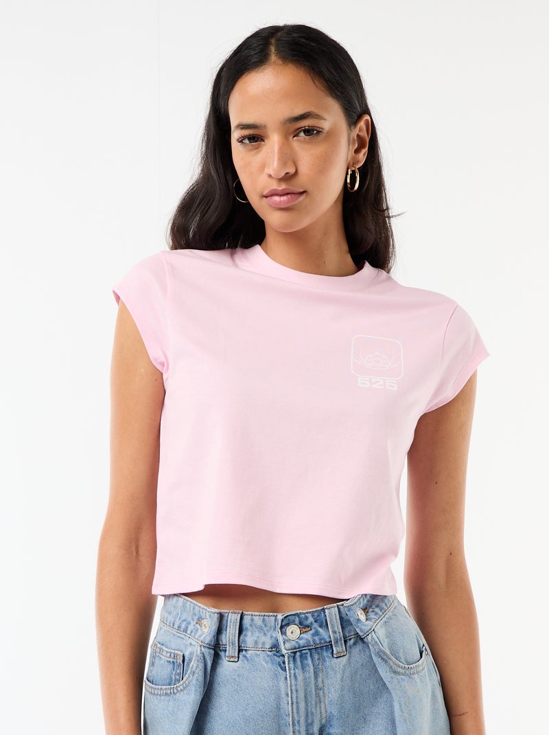 Tee-shirt 'Stitch' cropped 'Disney' Rose - Kiabi