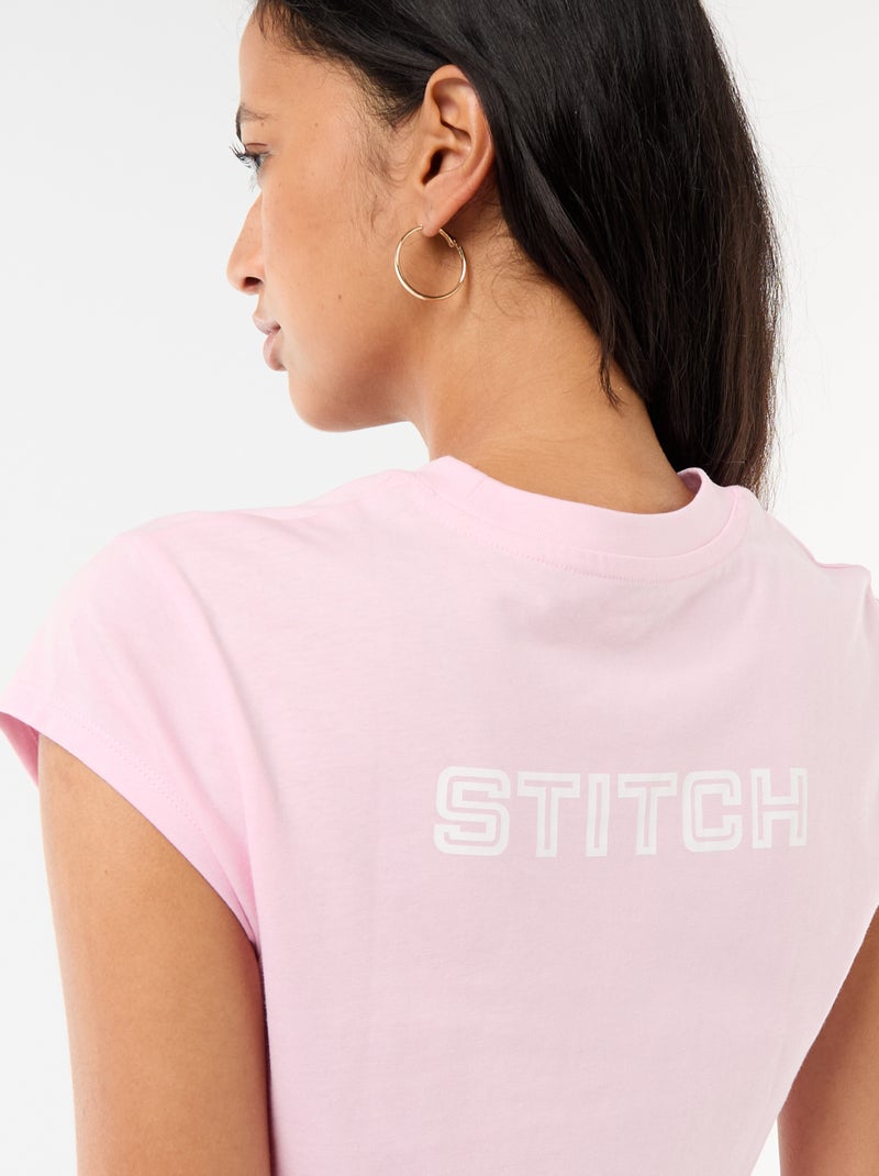 Tee-shirt 'Stitch' cropped 'Disney' Rose - Kiabi