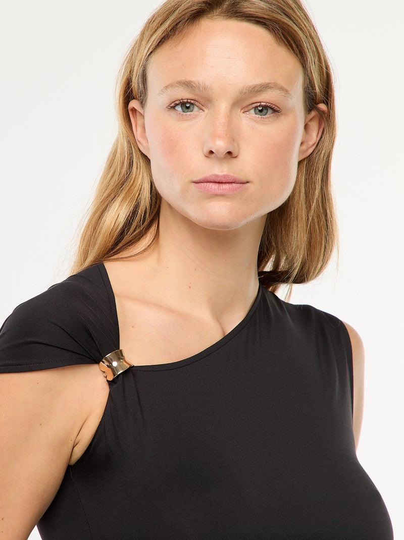 Tee-shirt twisté avec détail bijou Noir - Kiabi