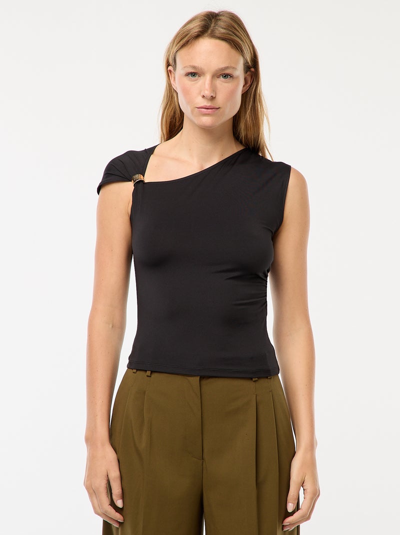 Tee-shirt twisté avec détail bijou Noir - Kiabi