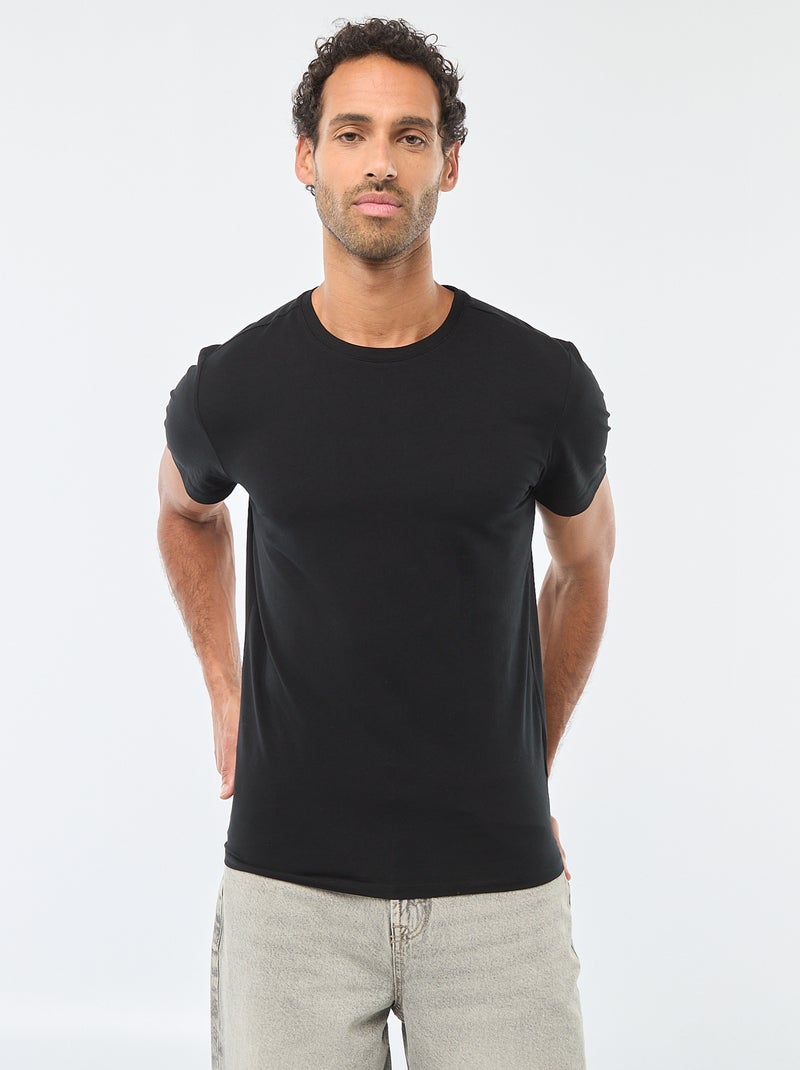 Tee-shirt uni - Slim fit Noir - Kiabi