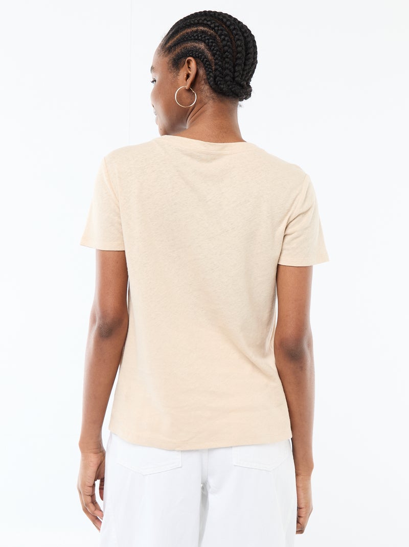 Tee-shirt uni à manches courtes et col rond Blanc - Kiabi