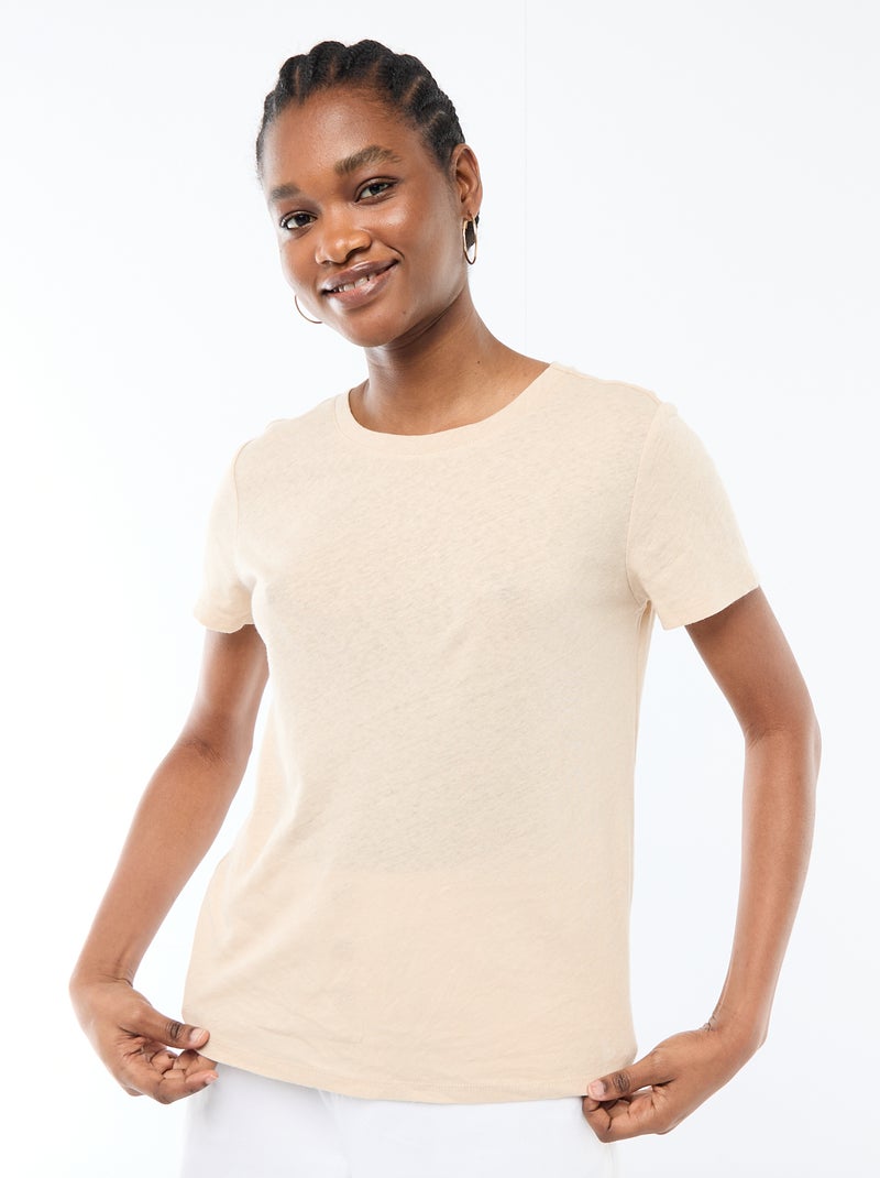 Tee-shirt uni à manches courtes et col rond Blanc - Kiabi