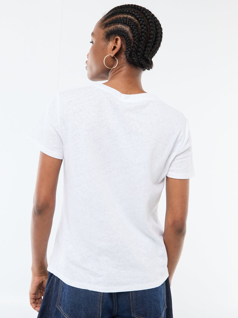 Tee-shirt uni à manches courtes et col rond Blanc - Kiabi