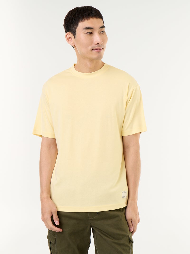 Tee-shirt uni à manches courtes et col rond Jaune - Kiabi