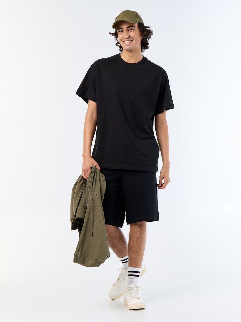 Tee-shirt uni coupe confort fit / oversize à manches courtes Noir - Kiabi