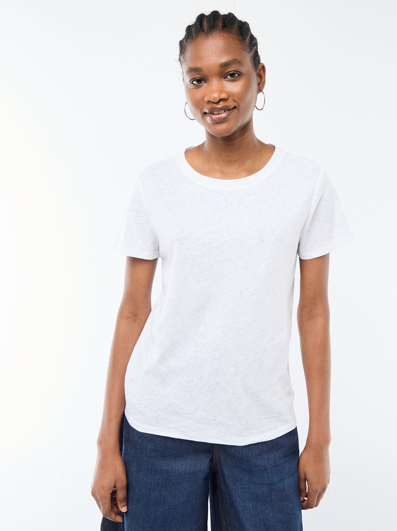 Tee-shirt uni en lin mélangé Blanc - Kiabi