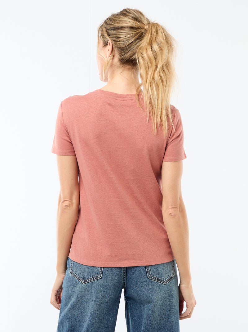 Tee-shirt uni en lin mélangé Rose - Kiabi
