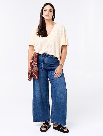 Tee-shirt uni en maille ajourée