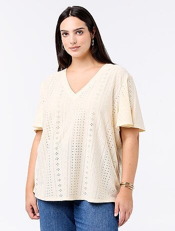 Tee-shirt uni en maille ajourée