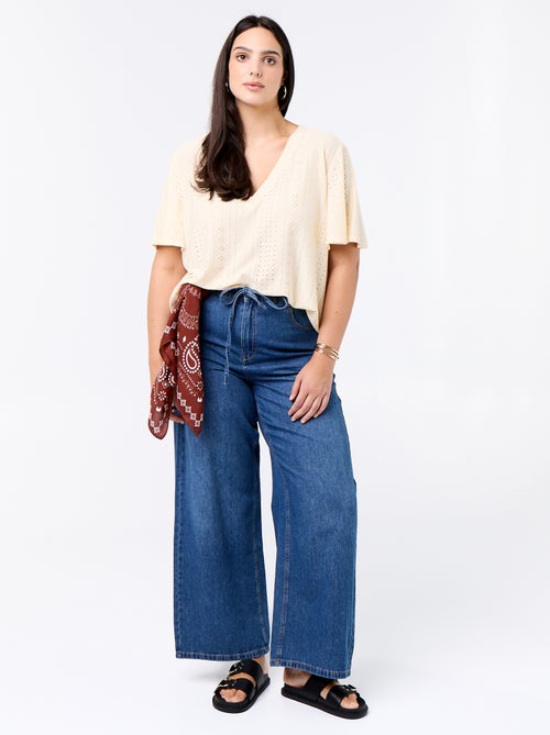 Tee-shirt uni en maille ajourée - Kiabi