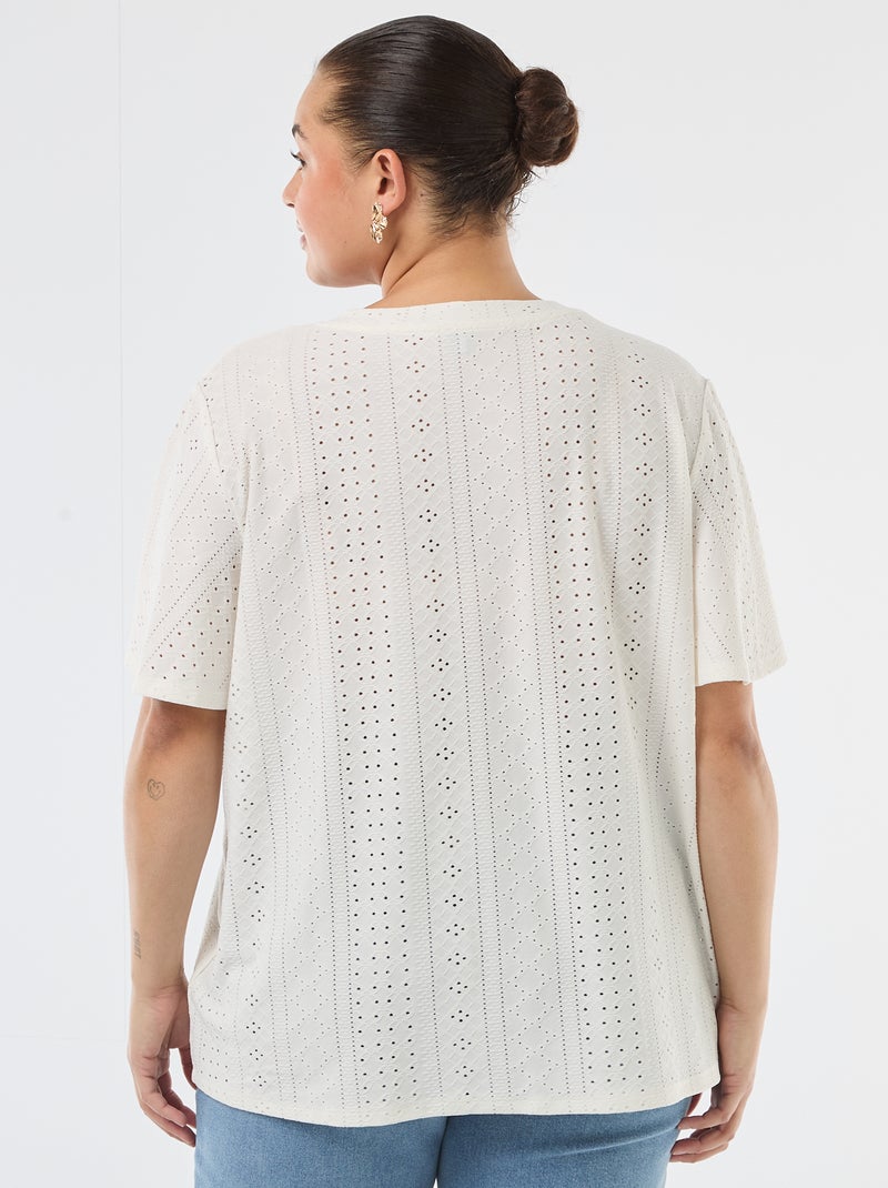 Tee-shirt uni en maille ajourée Blanc - Kiabi